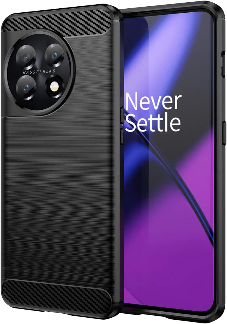 carinacoco Case for Oneplus 11 5G, Soft TPU Carbon Fiber Texture Shockproof Bumper Anti-Drop Rugged Cover, Ultra Slim Anti-Scratch Phone Case, Black