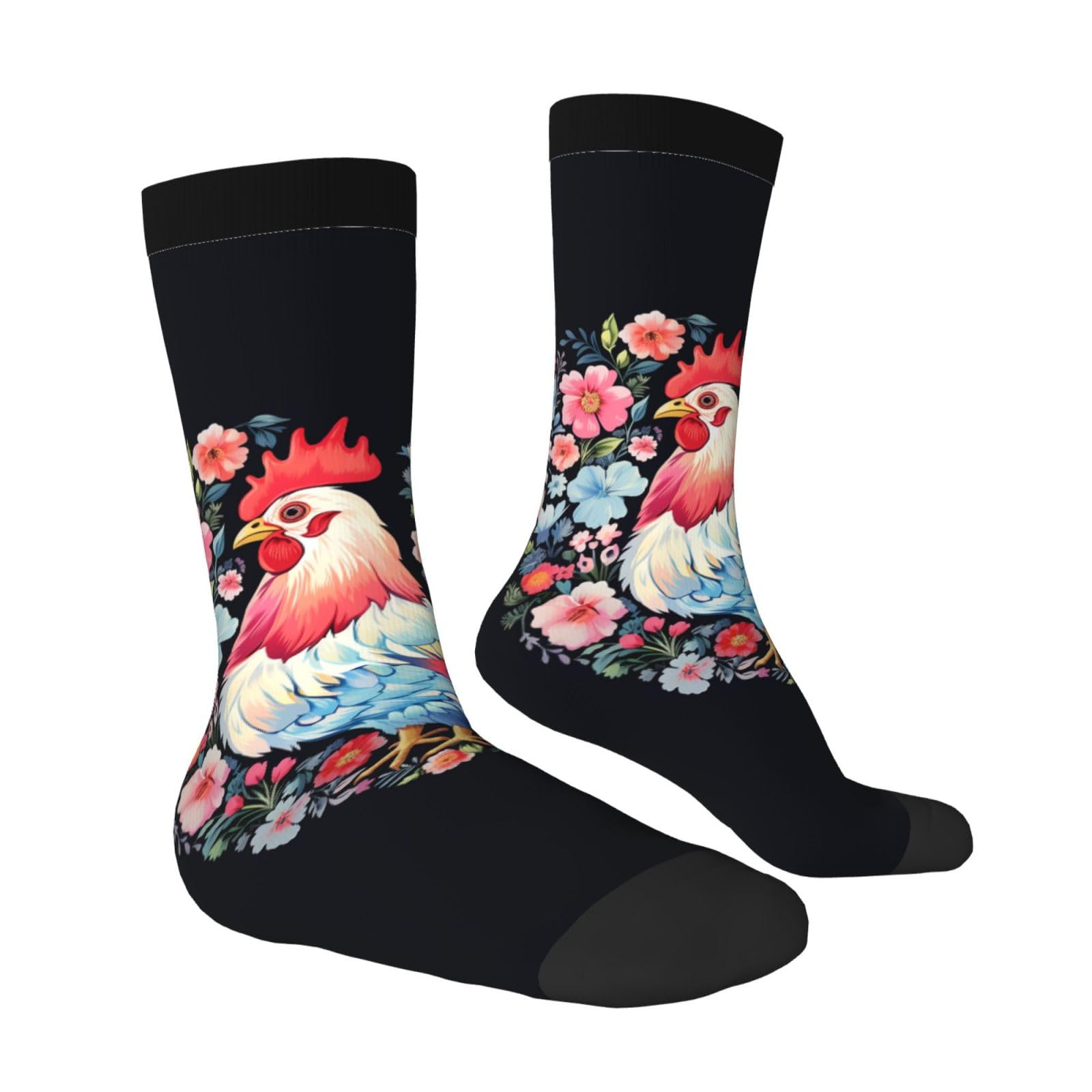 LZQPOEAS Flower heart chicken Athletic Socks Unisex Cushioned Crew Socks Hiking Running Calf Sock Soft Above Ankle Sock