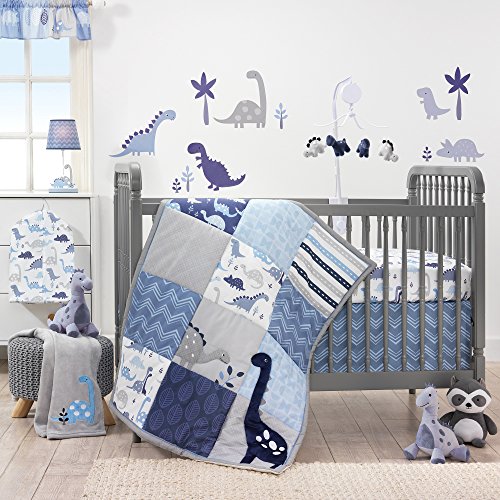 Image of Bedtime Originals Roar Blue/Gray Dinosaur 5-Piece Nursery Baby Crib Bedding Set
