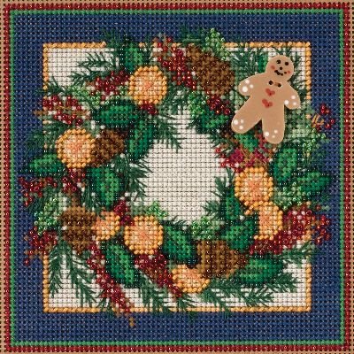 Image of Mill Hill Spiced Wreath Beaded Counted Cross Stitch Kit Buttons & Beads 2015 Winter Series MH145304