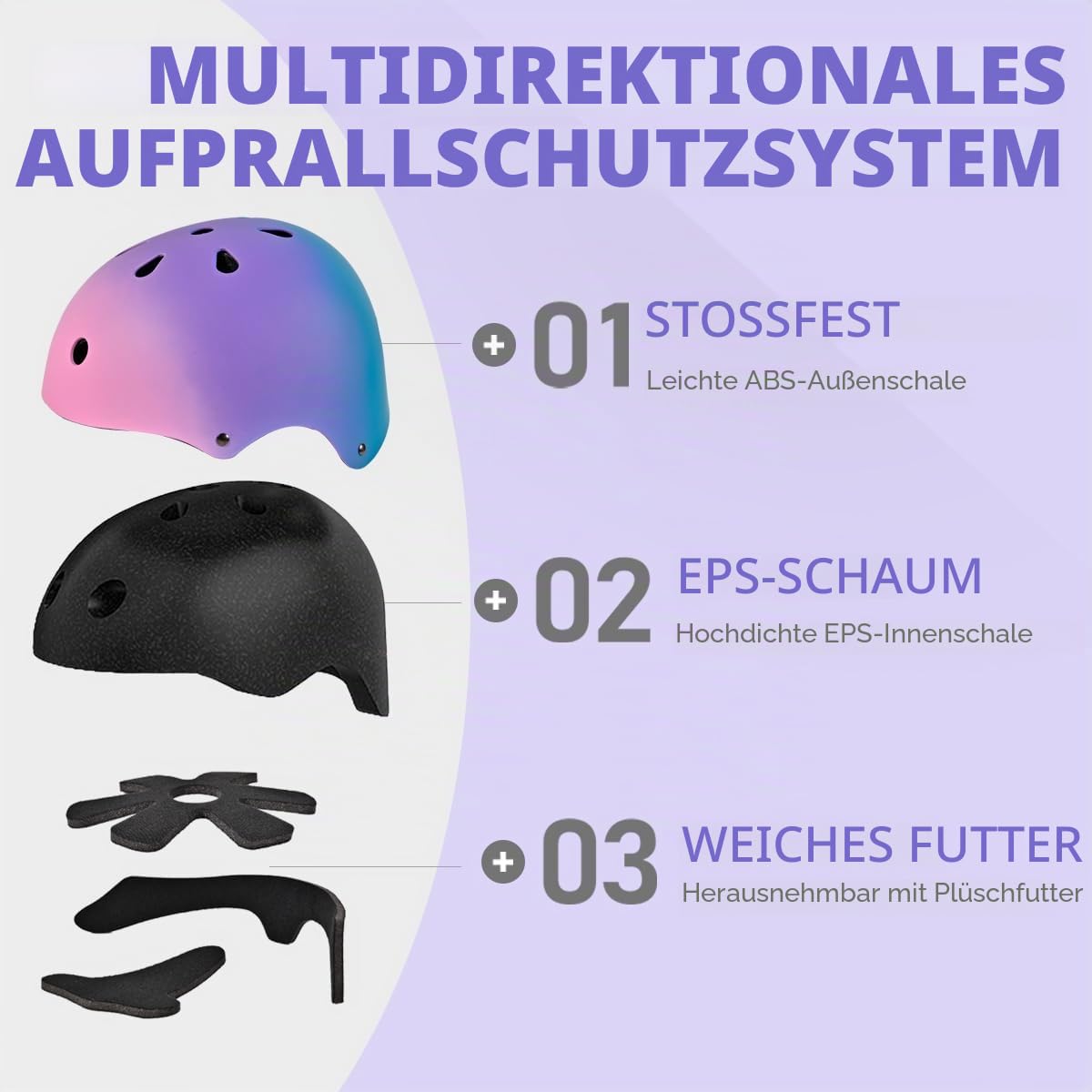 Skaterhelm Fahrradhelm für Kinder, Farbverlauf, Jungen und Mädchen, Sicherheit und Leichtgewichtige Kinderhelm Skateboarding Helm für Fahrrad Skateboard Rollschuh Scooter BMX and Ride Helm