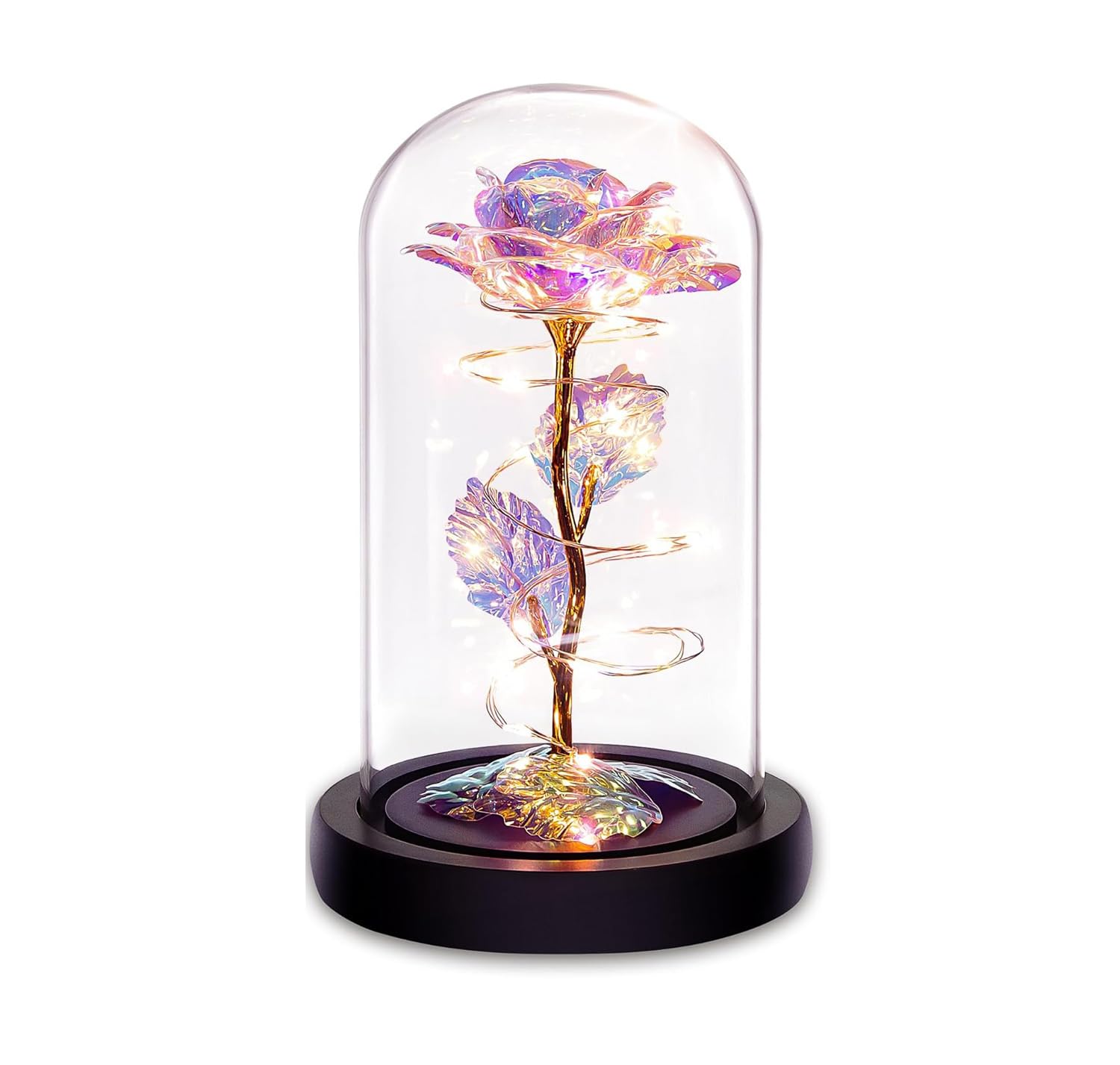 Glass Preserved Eternal Rose, Mothers Day Flowers Gifts,Birthday Gifts for Women,Mom Presents for Her,Colorful Rainbow Light Up Rose in A Glass Dome Grandma Presents for Her Wife Girls Valentines-image-7