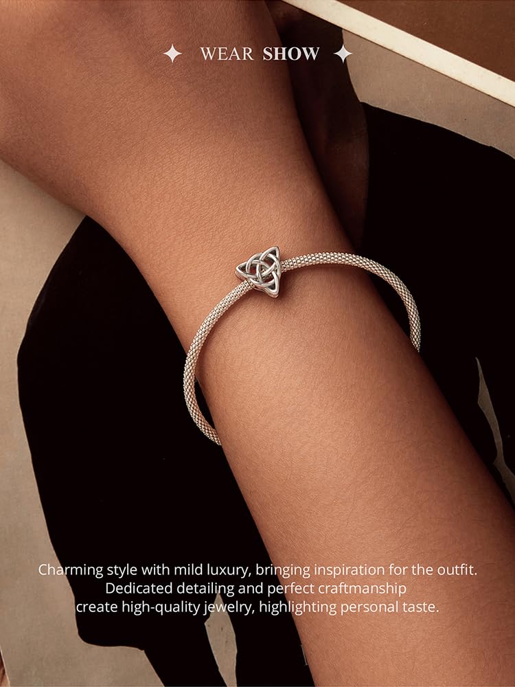 Dije triangular de plata de ley 925 con nudo celta, cuenta infinita para pulsera Pandora y collar para mujer