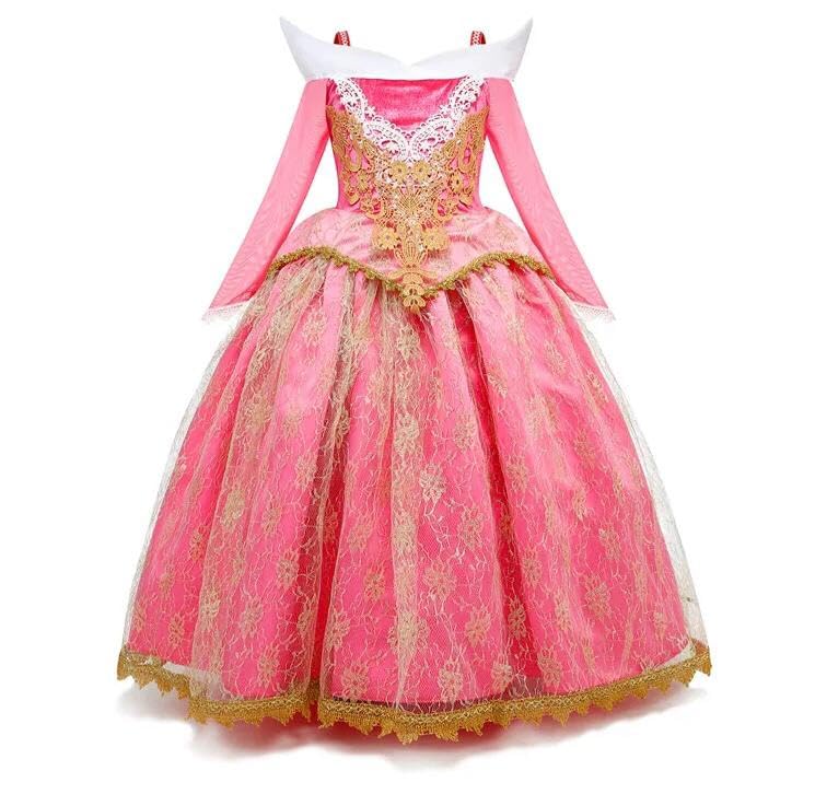 Vestido Fantasia Infantil Princesa Encantada Bela Adormecida Rosa Luxo (130)