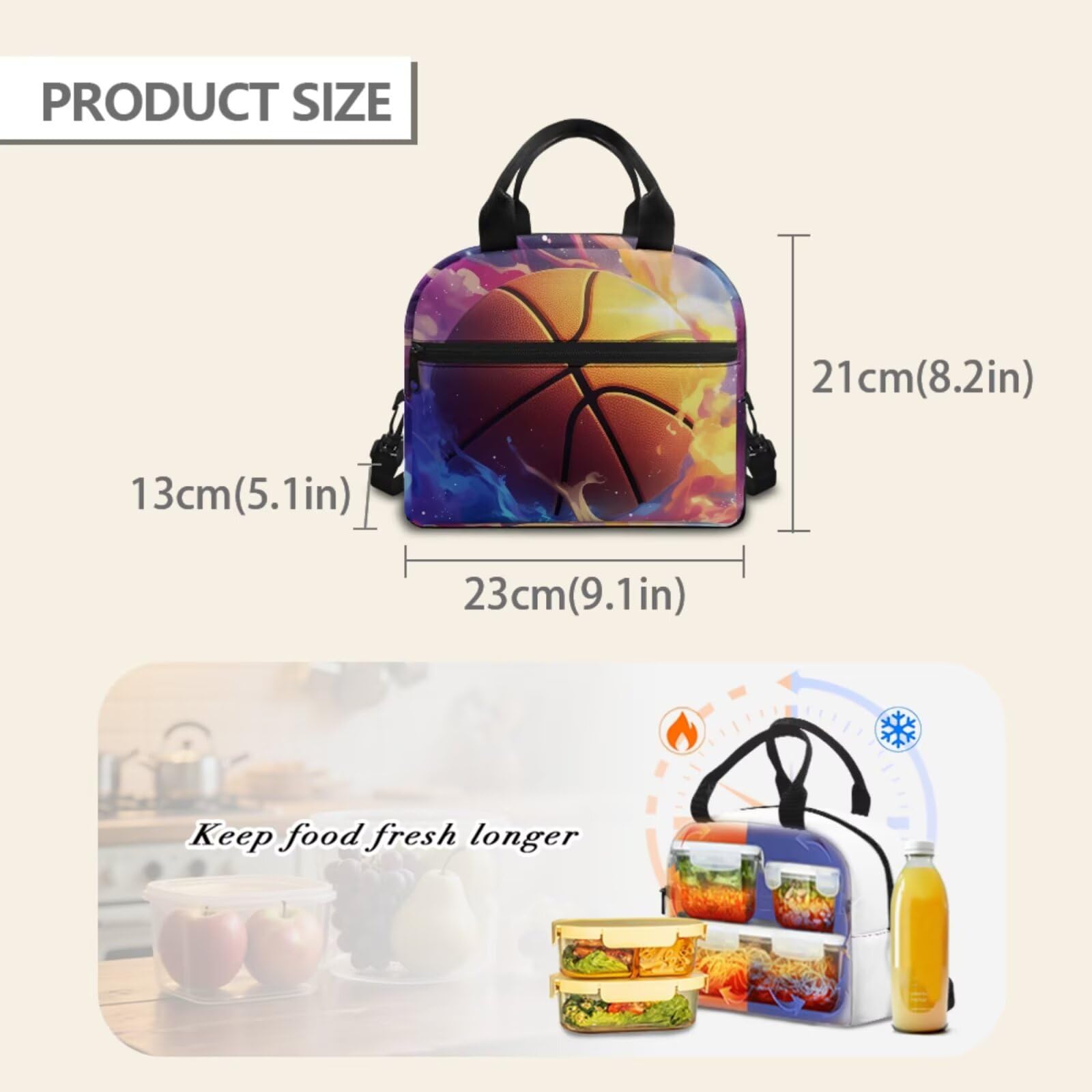 5-teiliges Schulrucksack-Set mit Lunchtasche, Stifttasche, 2-teiliges Lesezeichen für Grundschulkinder, Galaxy-Basketball, Modern