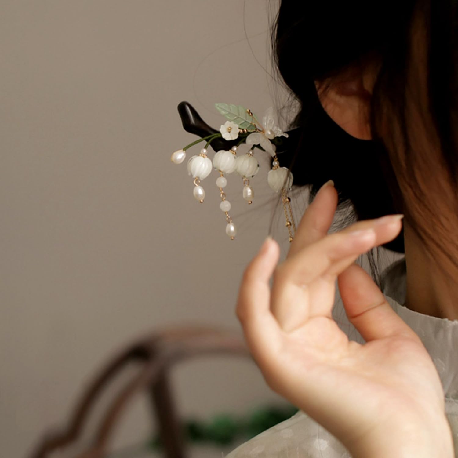 Lilies of the Valley Bell Orchid Pearl Tassel Hair Stick, Butterfly Flowers Hair Chopsticks Hairpin - Image 2