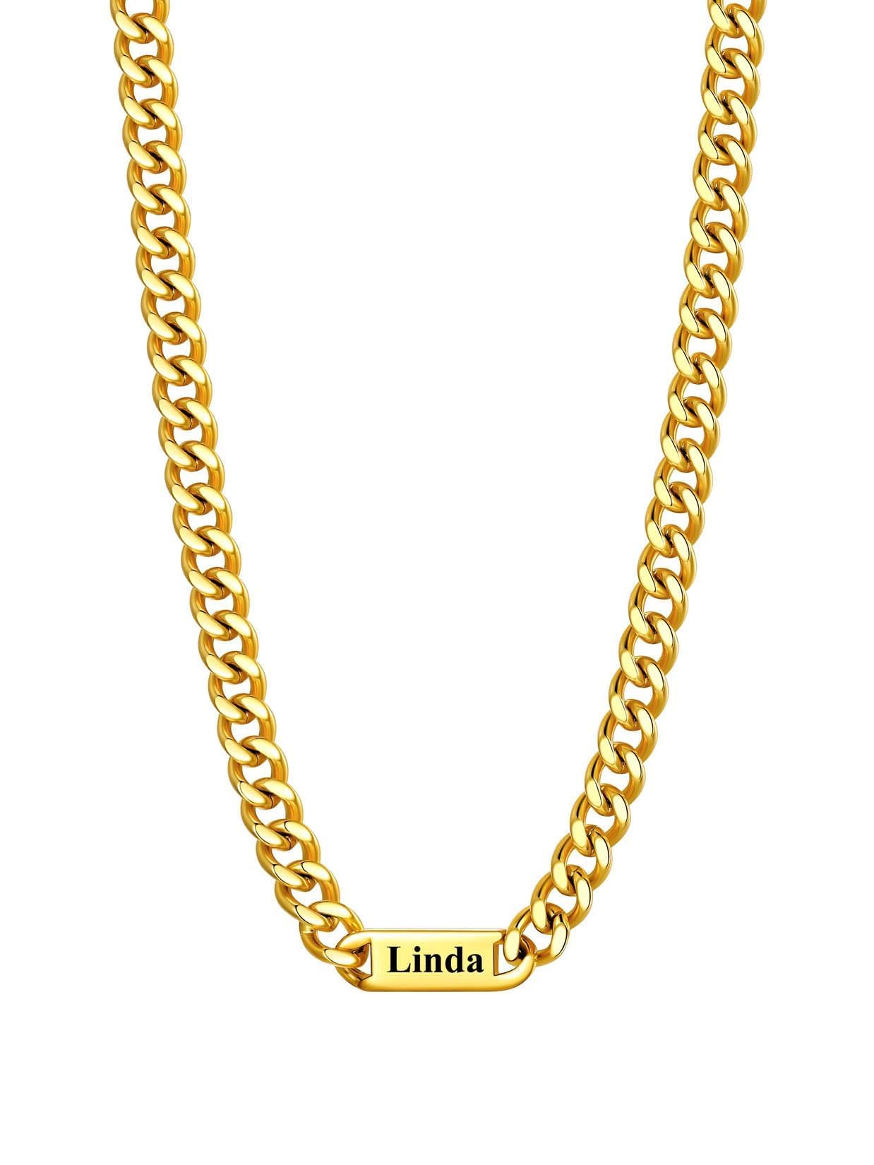Cuban Link Chain Custom Name Necklace for Men, Stainless Steel/Black/Gold Plated Men Necklaces with 1-6 Names Engraved, 5/7 mm Width, 18/20/22/24 Inches Length, Thick Hip Hop Family Chains Jewelry