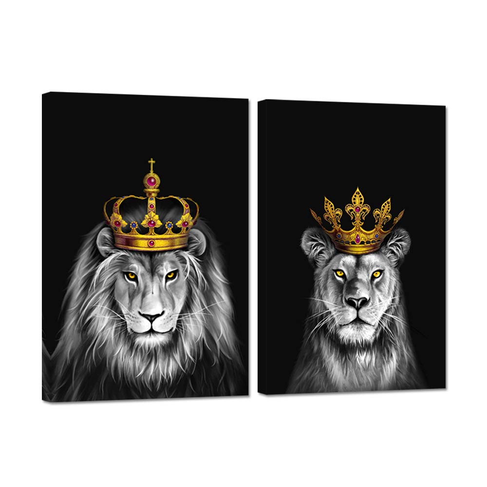 Buy iHAPPYWALL 2 Pieces Set Lion and Lioness Canvas Wall Art Black and