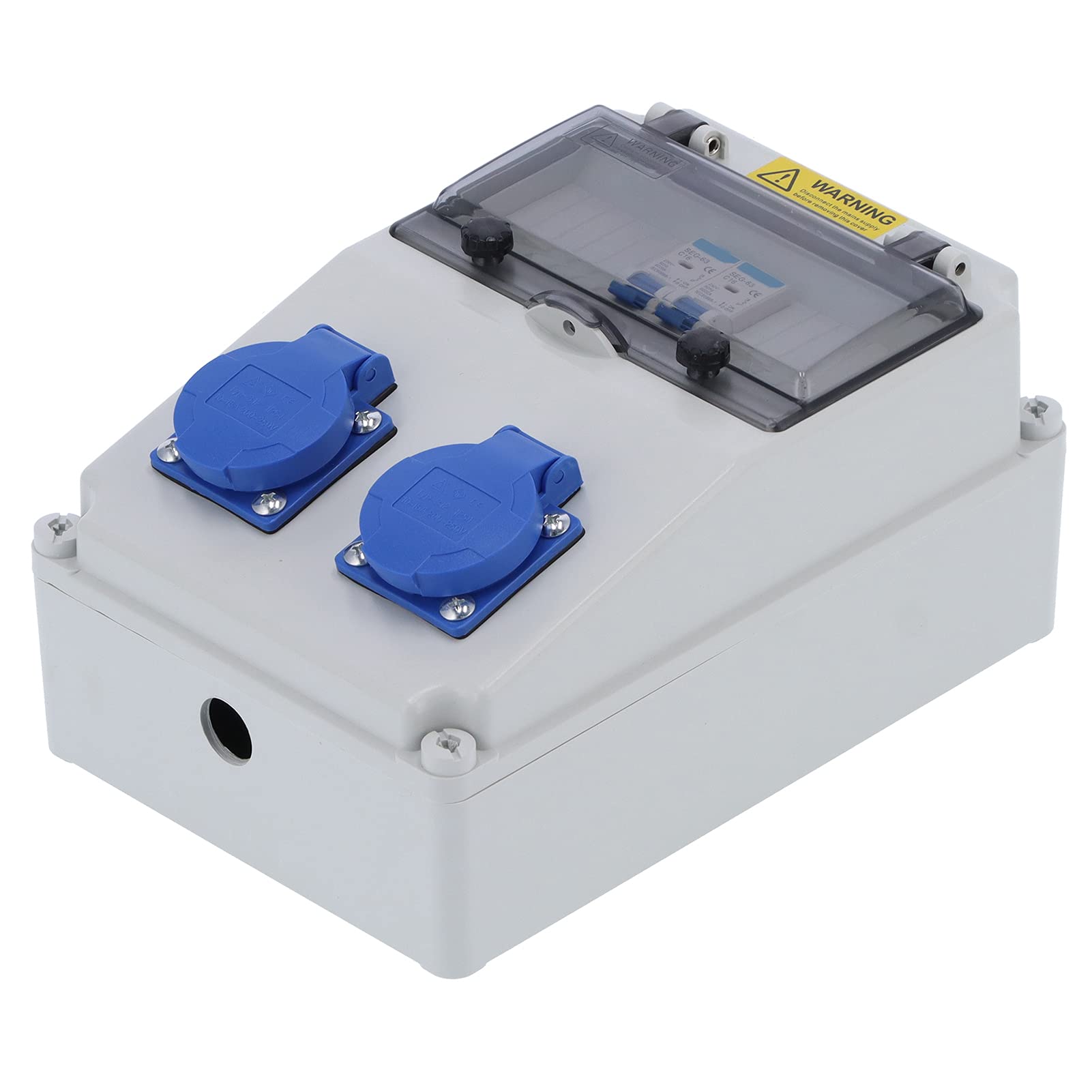 Distribuidor de Corriente de Pared de 2 Posiciones para Caja Eléctrica de Sitio de Construcción Al Aire Libre 16 A 220‑250 V, Carcasa de ABS, Protección IP65, Cubierta con