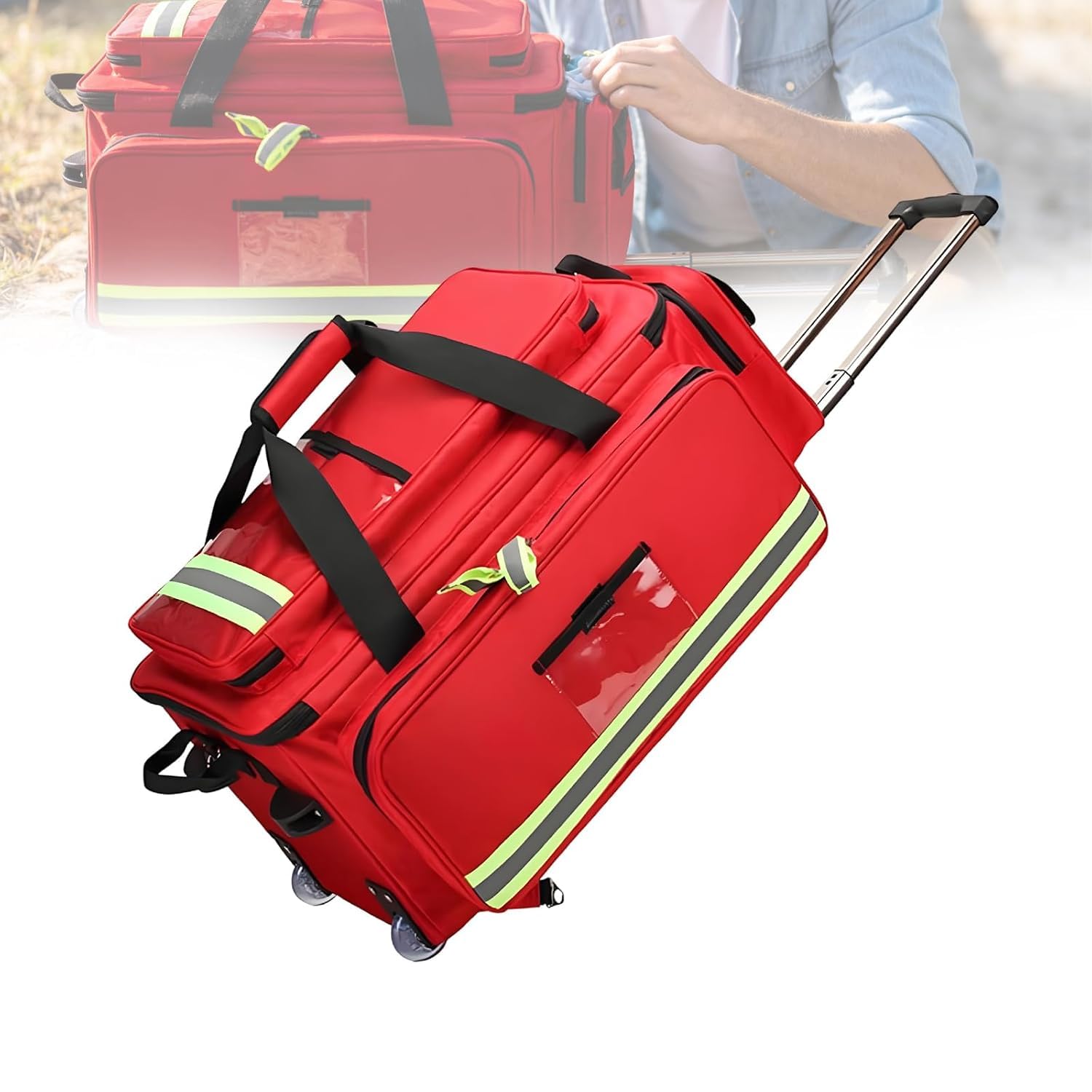 Sac De Premiers Secours À roulettes, Sac De Rangement pour Premiers Secours (Vide), avec Compartiments Et Bandes Réfléchissantes, Sac À Dos en Tissu Oxford 1800d, pour Ambulanciers/médecins