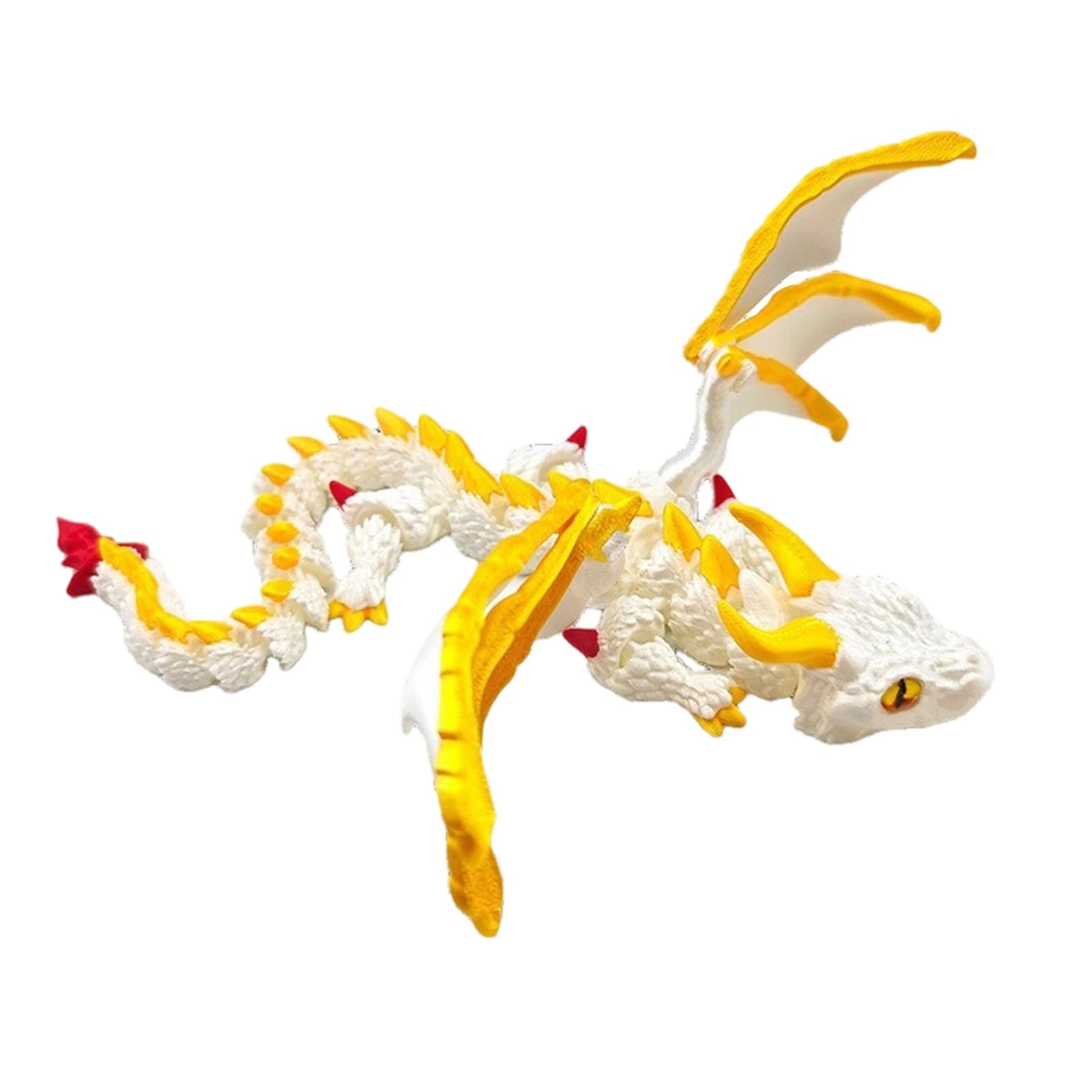 Pasisuu Articulated Wing Dragon Decor with Unique Eyes, 3D Printed Dragon Figurine Sculpture for Gaming Room, 12in Movable Joint Fantasy Toy, Gradient PLA Ornament White