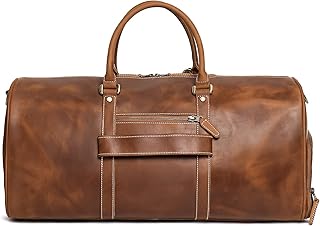 Mens Leather Duffel Bags YKK Zipper Sport Vintage Leather Travel Gym Bag Weekender Overnight Classic Gift Genuine Gym Overnight Carry On Bag (Vintage Brown, 22 Inch)