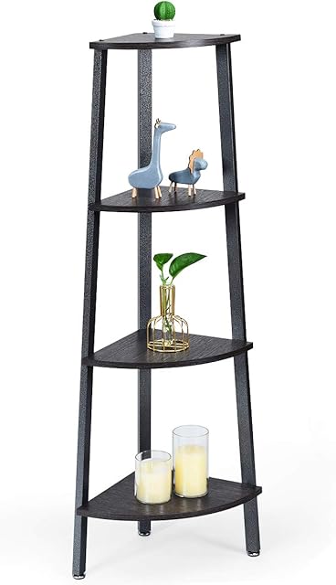 COSTWAY 4-Tiers Corner Shelf, Industrial Bookcase Plant Stand Unit, Home Office Storage Rack Organiser Display Ladder Shelf for Living Room Bedroom (Grey)