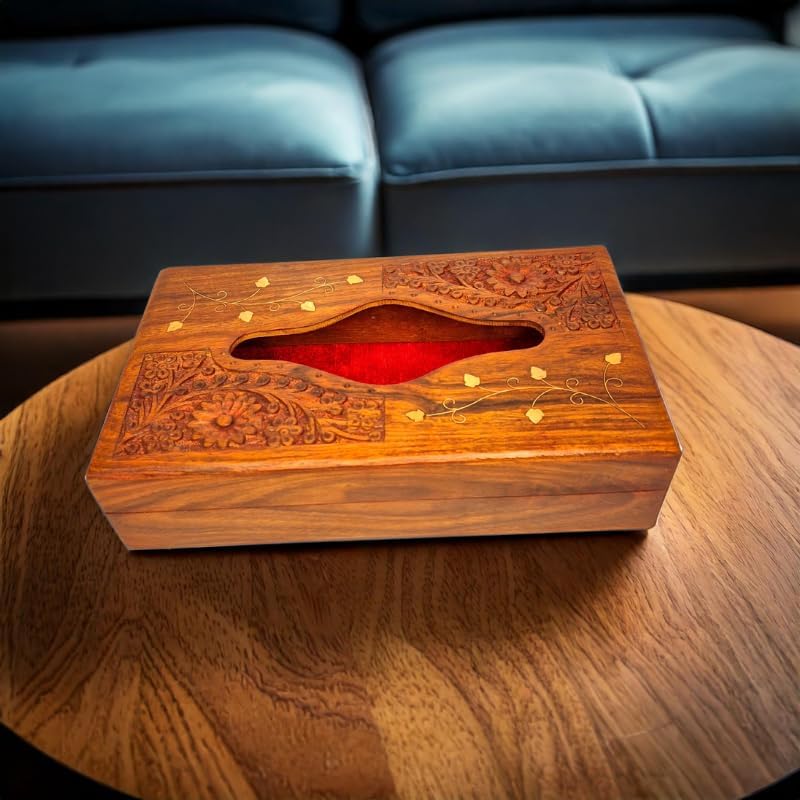 Handmade Wooden Tissue Paper Box, Tissue Holder Stand for Car, Table, Desk, Resturant, Cafe, Home and Office, Napkin Holder- Acacia Wood