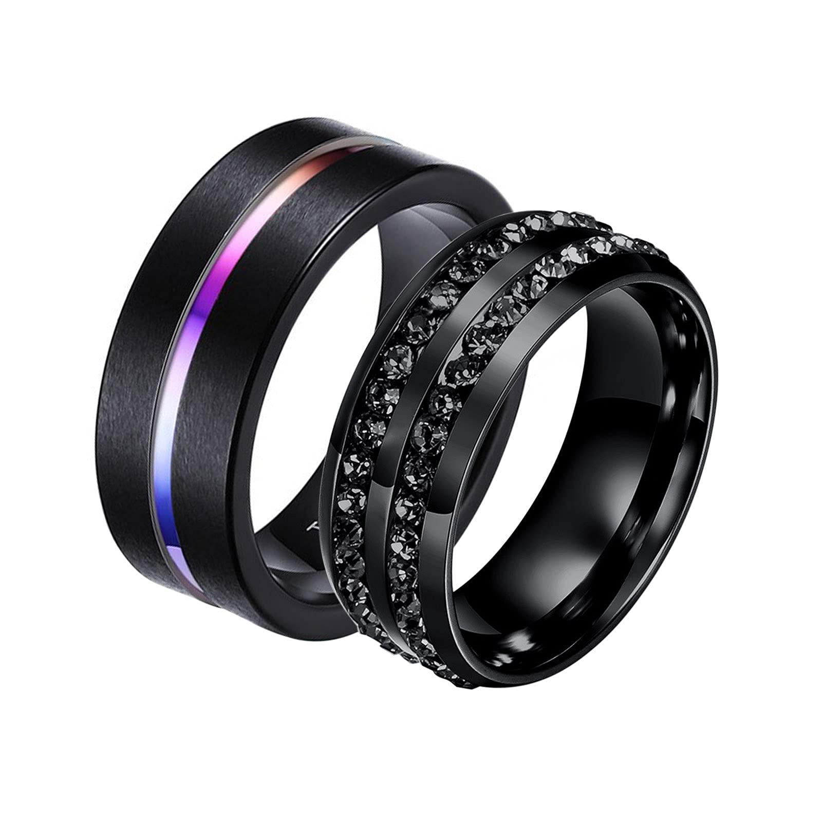 AmDxD Anillo de acero inoxidable para mujer de acero inoxidable con diseño de corazón de 0 0 líneas de color mate de circonia, W51.5 & M61.5, Acero inoxidable acero de tungsteno, circonita cúbica,