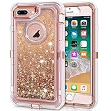 iPhone 8 Plus Case, iPhone 7 Plus Case, Anuck 3 in 1 Hybrid Heavy Duty Defender Case Sparkly Floating Liquid Glitter Protective Hard Shell Shockproof TPU Cover for iPhone 7 Plus/8 Plus - Rose Gold