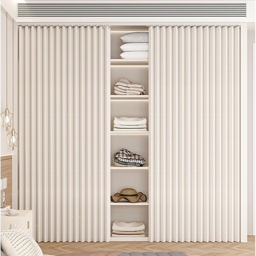 Rideau De Placard Coulissant Magnétique,Rideau De Penderie Imperméable Et Pliable (Protection Contre Le Froid Et La Poussière) pour étagères Ouvertes — avec Rail,H2,Track W300/Curtain H240cm