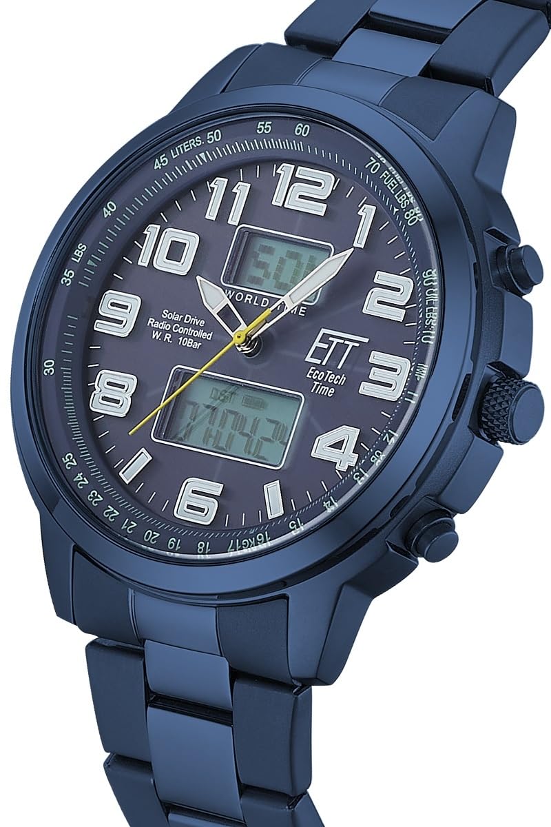 ETT Eco Tech Time Funk Solar Weltzeit Herren Uhr Chronograph mit Edelstahl Armband EGS-11445-32M