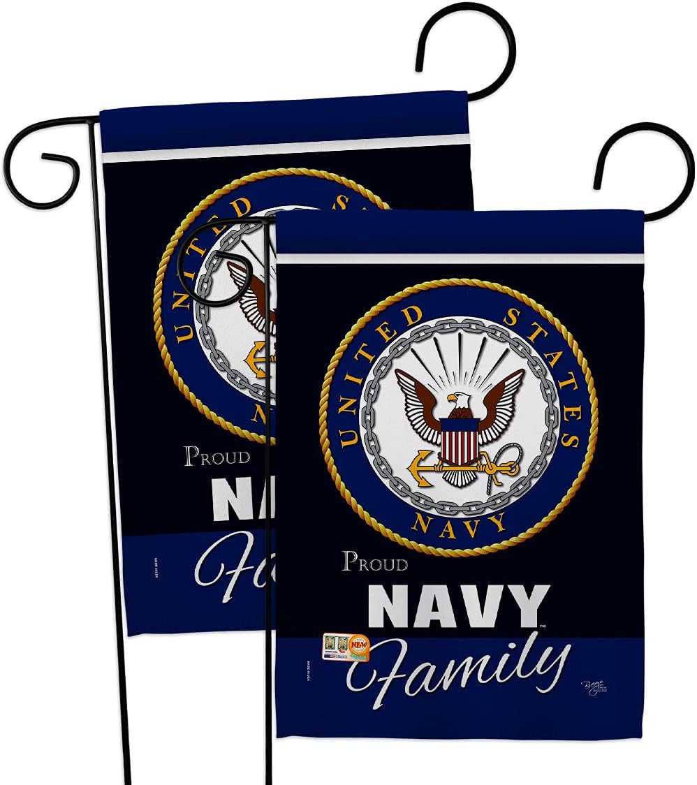 Breeze Decor Navy Proudly Family 2pcs Pack Armed Forces USN Seabee United State American Military Veteran Retire Official House Banner Small Yard Gift Double-Sided, Garden Flag 13"x 18.5", Made In USA