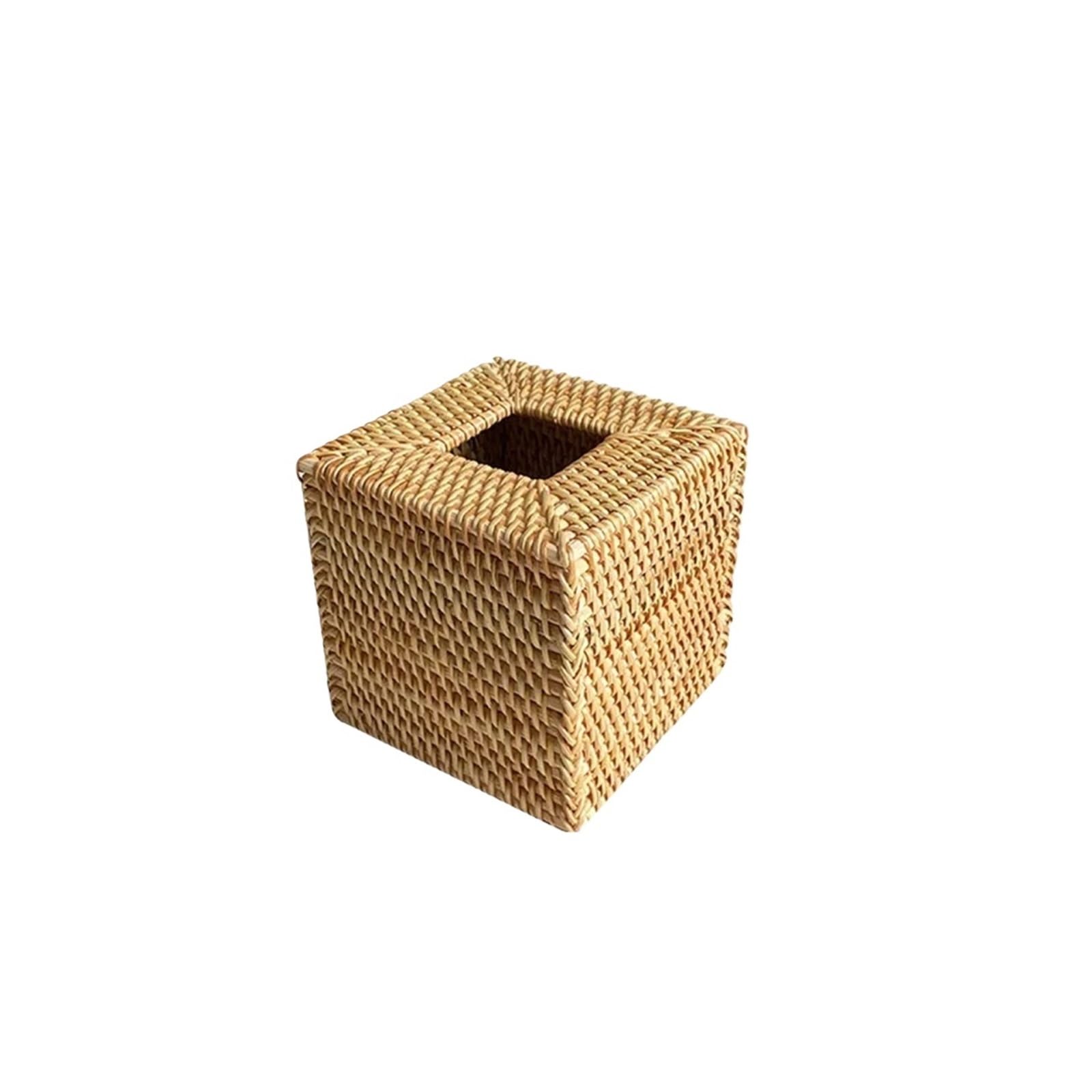 Scatola porta fazzoletti quadrata in legno da 1 pz Per casa | Sala da pranzo da tavolo creativa vintage in rattan con stili multipli(Wood Color-2)