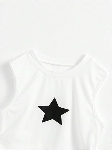 OYOANGLE Girl's Fall Clothes Set Star Graphic Tank Top and High Low Hem Hoodie with Cargo Pants Y2K Athleisure Sets(Black White,10 Years)