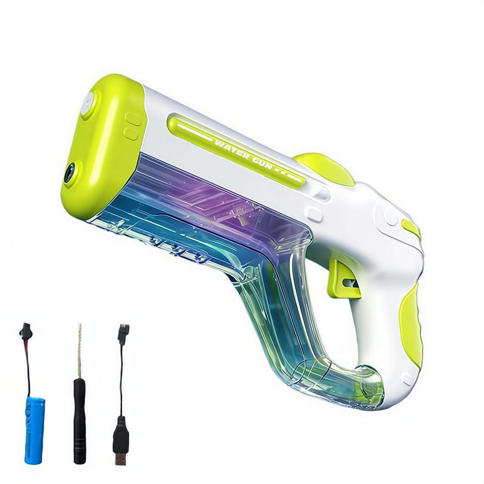 Motorized Water Gun, Electric Water Blaster Toy, Summer Pool Party Squirt Gun, LED Light Auto Squirt Guns with Bottle for Kids Outdoor Beach Garden (Green)