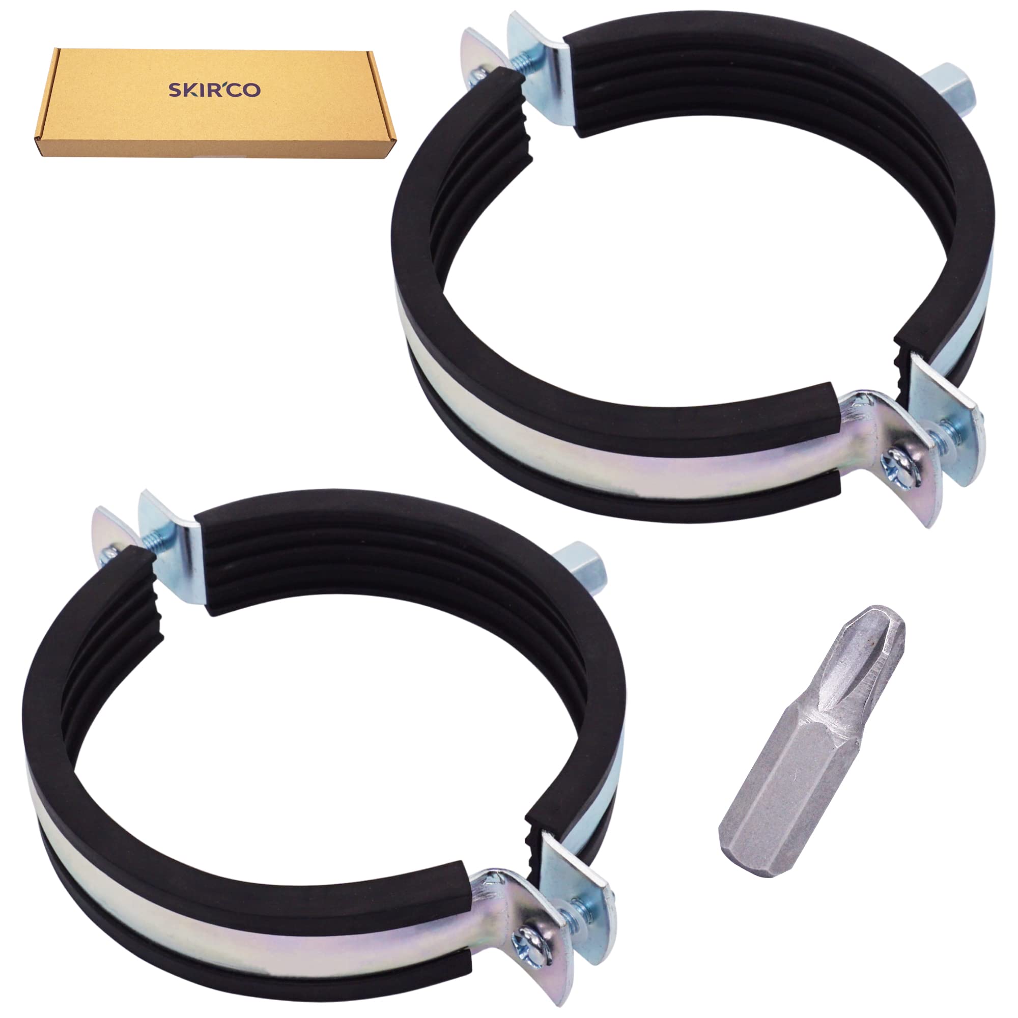 SKIR'CO (2 piezas) Soportes de tubo con revestimiento de goma para tubos de 109-112 mm, abrazaderas de tubo, soportes de tubería para montaje en pared y techo