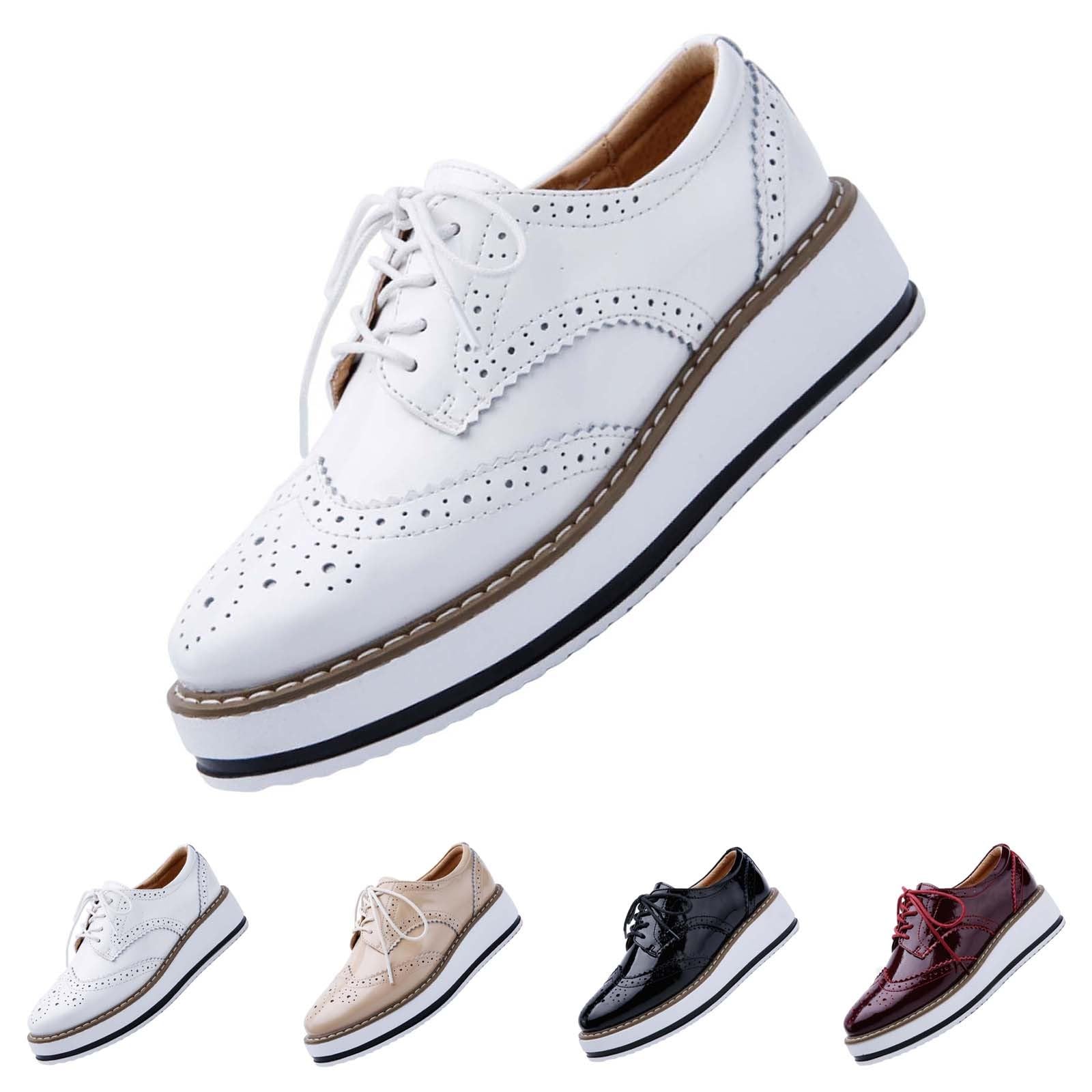 Chaussures Oxford à plateforme pour femme - Style classique - En cuir épais - Bout rond - Chaussures compensées à lacets - Respirantes et confortables - Brillantes
