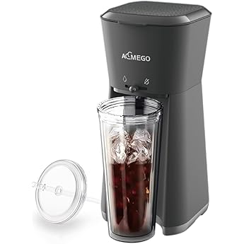 Homecraft Nostalgia 20 oz Iced Coffee Maker with Single Serve Insulated Titon Tumblr and Straw, Reusable Coffee Filter, Black