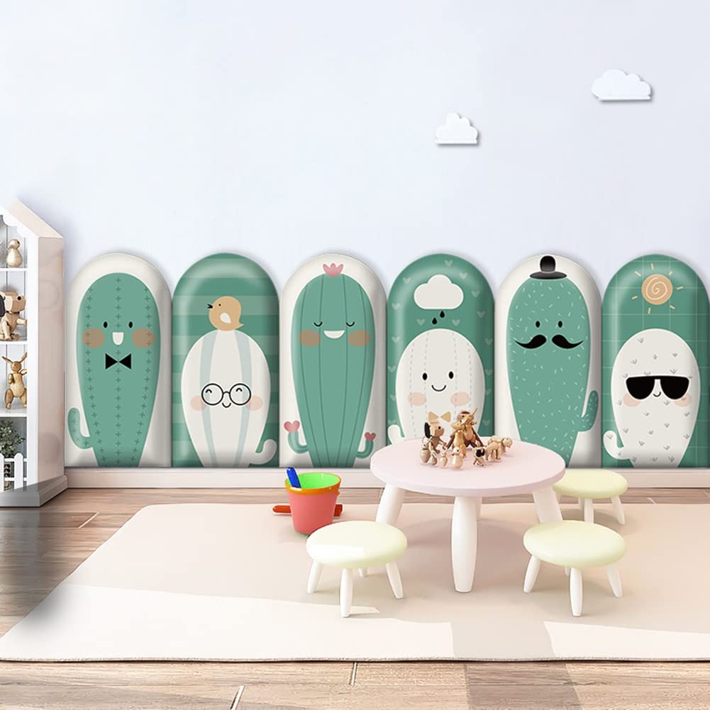 3D Anti-Collision Wall Stickers 3D antykolizyjna wyściółka ścienna dla dzieci, wodoodporne skórzane panele ścienne z kaktusa Naklejki ścienne, do Tatami, sypialni, pokoju zabaw(6 PCS)