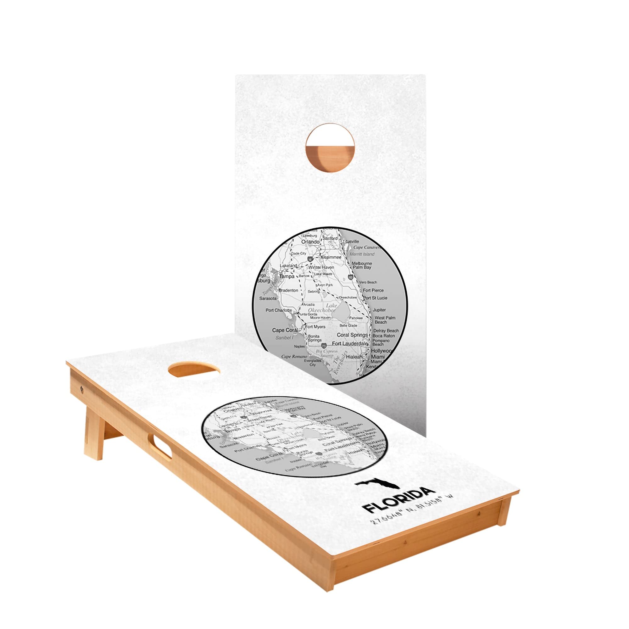 Skip's Garage Florida State Map Cornhole Boards - Includes (2) Boards (Resin Bags) + (1) Carry Case, (2) Hole Lights & (2) Edge Lights