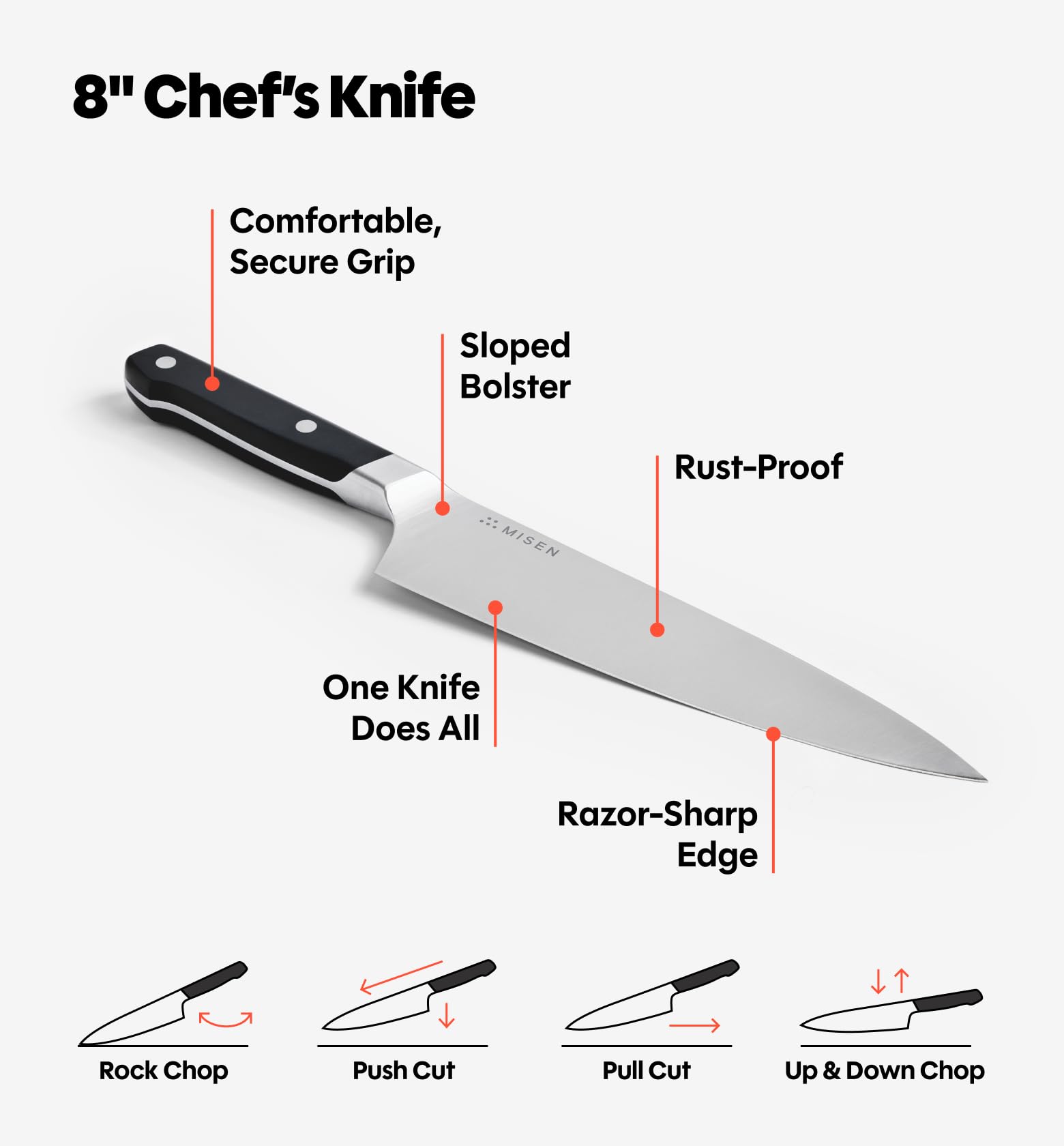 Misen 8 Inch Chef's Knife, ACUTO440 Japanese High-Carbon Steel Kitchen Knife, Black — Amazon image 3