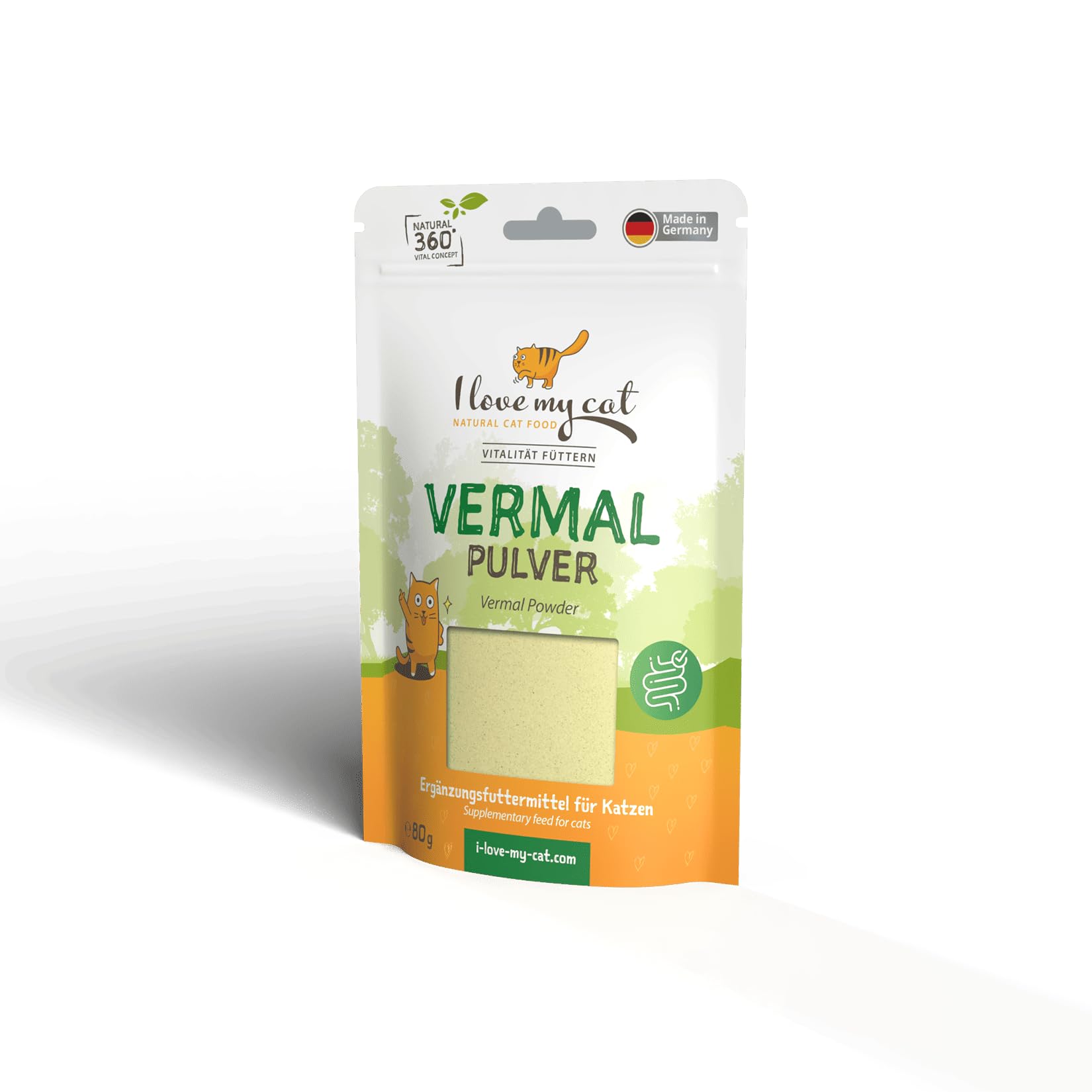 I Love My cat Vermal Pulver - Ergänzungsfuttermittel für Katzen mit Kokosmehl und Kürbiskernen – 80 g