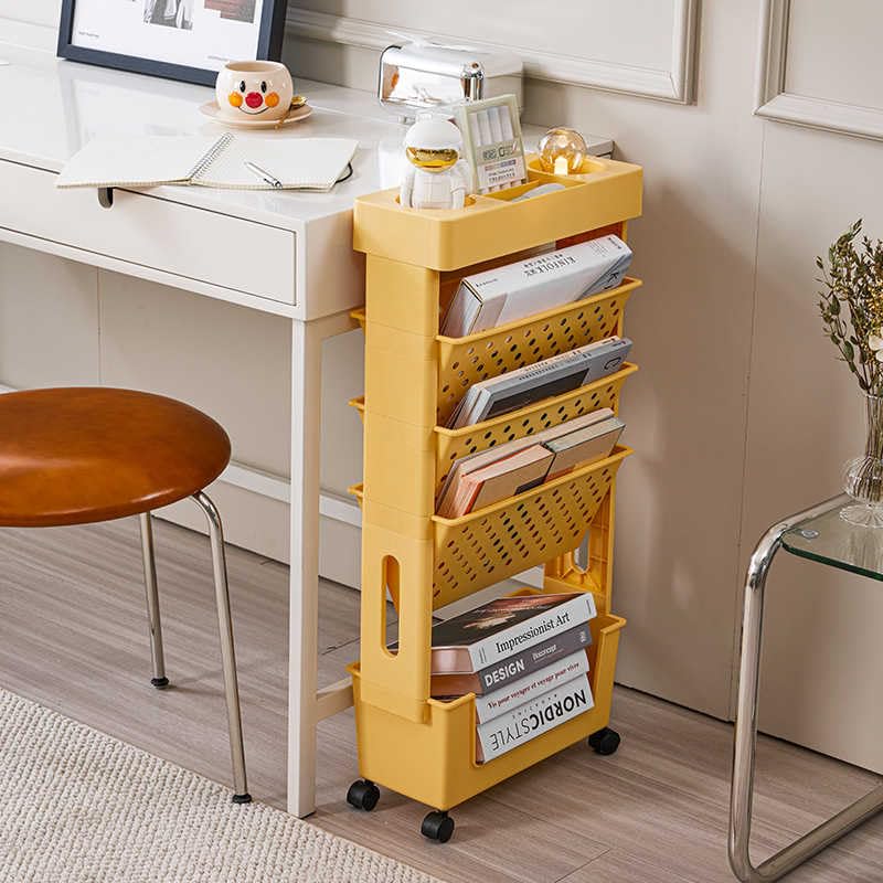 Tyenaza Scaffale Mobile A 5 Livelli Con Ruote, Carrello Portariviste Angolare, Bianco, Per Aula E Dormitorio, Max 2 Kg Per Ripiano