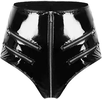 Funny Thong Ladies High Gloss PVC Leather Sexy Open File Shaping Zipper High Waist Sexy Shorts