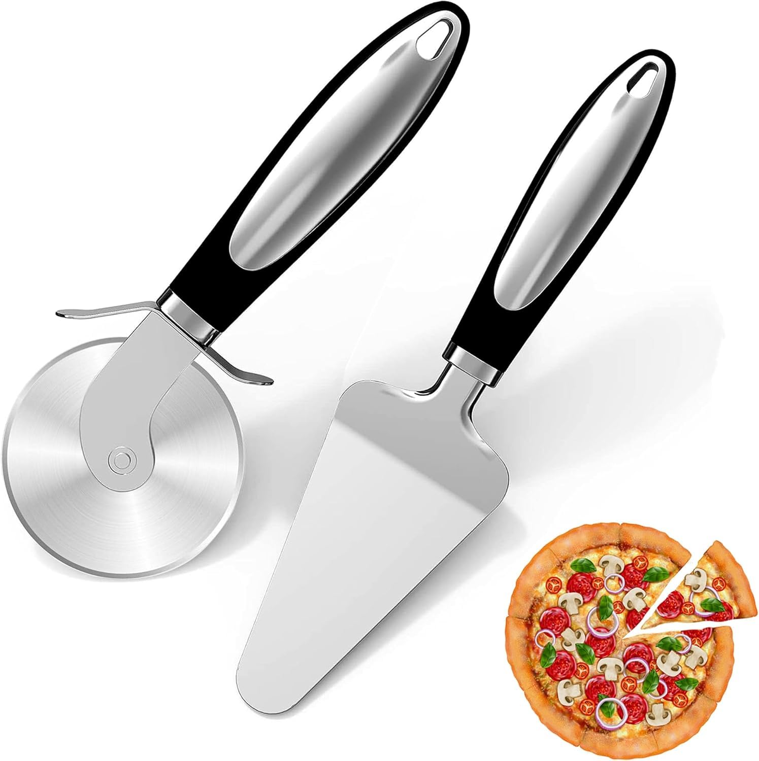 2pack for Pizza Cutter Wheel and Pizza Shovel,Non-Slip Handle, Finger Protection Device, Easy to Cut Pizza Crust, Pie, Dishwasher Safe