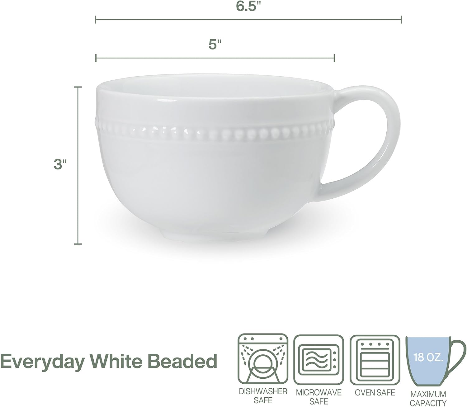 Everyday White by Fitz and Floyd Beaded Set of 2 Soup Mug, 5 inch, 18 ounces