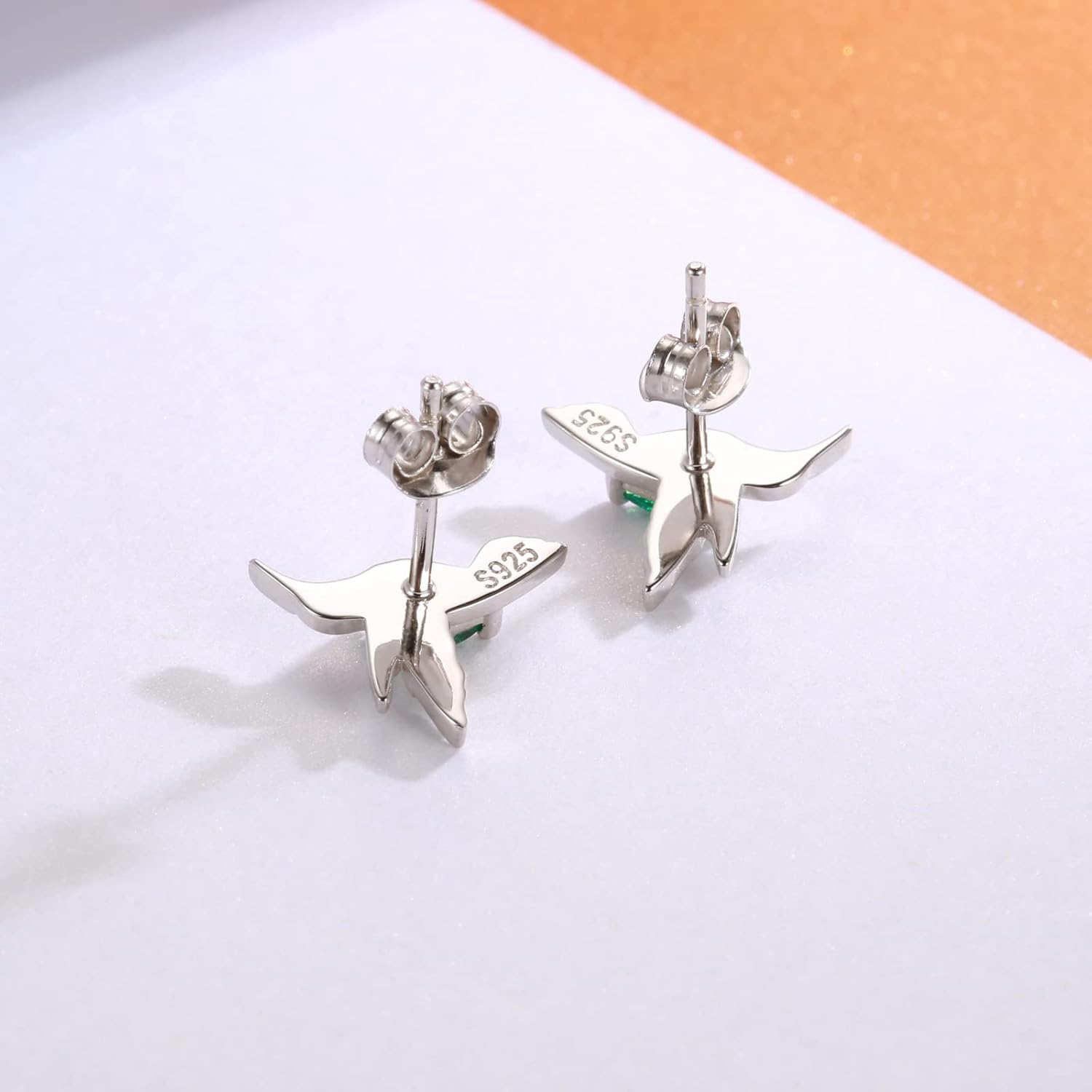 925 Sterling Silver Hummingbird Earrings Stud with Green Cubic Zirconia Hypoallergenic Jewelry Gift for Women