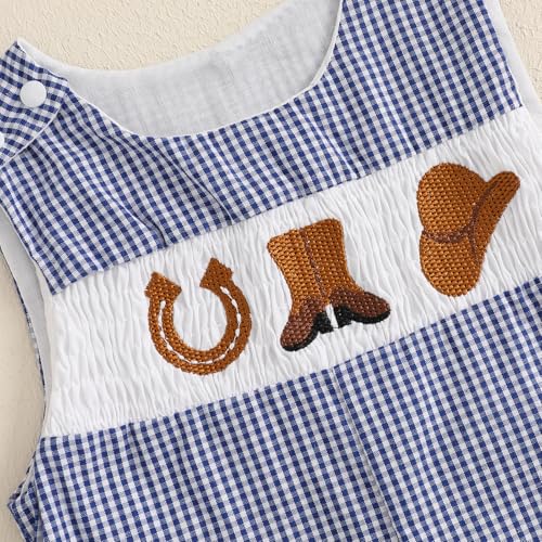 Toddler Western Baby Boy Clothes Horse Riding Embroidery Smocked Jumpsuit Sleeveless Romper Spring Summer Outfit3