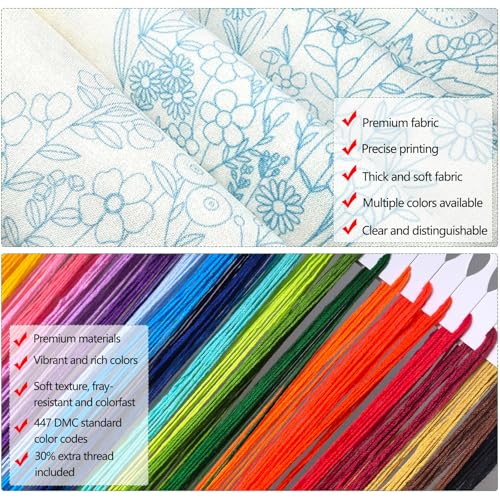 Image of Zhenqing Halloween Witch Hat Embroidery Kit for Beginners, Black Witch Hat Needlework Kit with Pre-Printed Cotton Fabric, Hoop, Threads & Tools, Spooky Fall Decor (C0119)