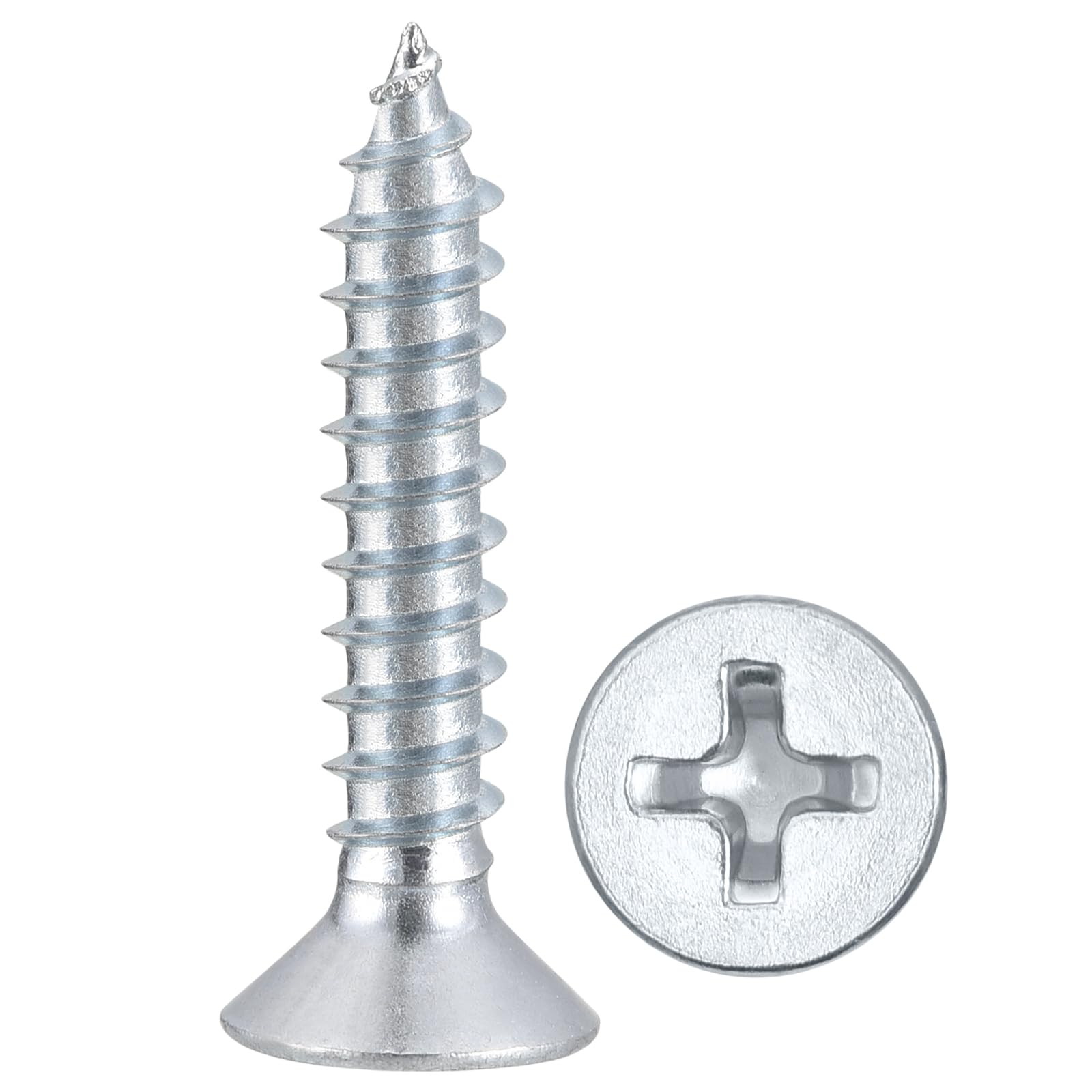METALLIXITY Countersunk Phillips Wood Screws (ST3x20mm) 200Pcs, Carbon Steel Coarse Thread Phillips Drive Flat Head Wood Screws - for Furniture Installation Repair, Bluish-white