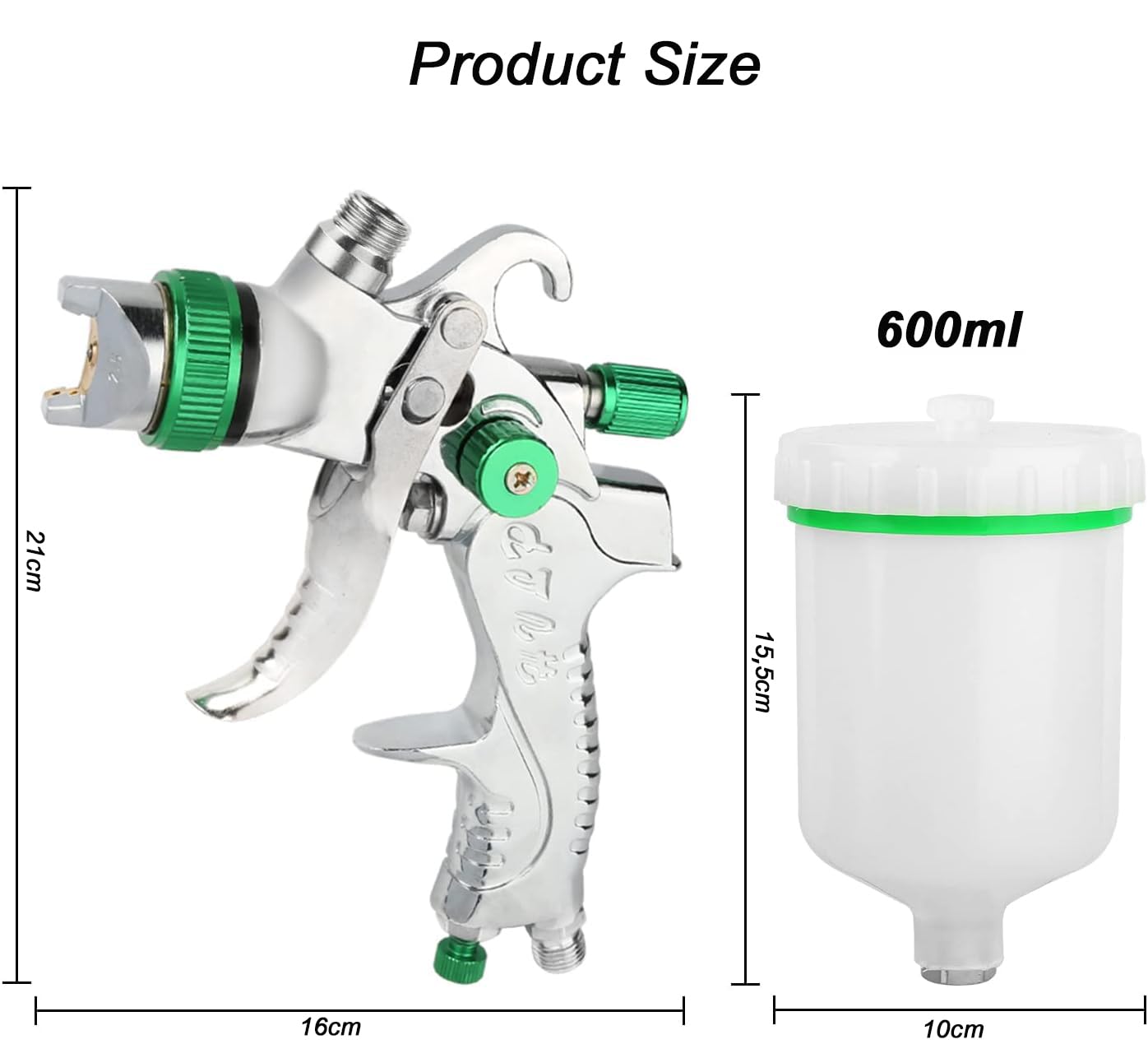 HVLP Pistolet à Peinture avec 5 Buses 1,4/1,7/2,0/2,5/3,0mm, 600ml Pistolet Peinture air comprimé pour Les Murs, l'automobile, Les travaux de rénovation