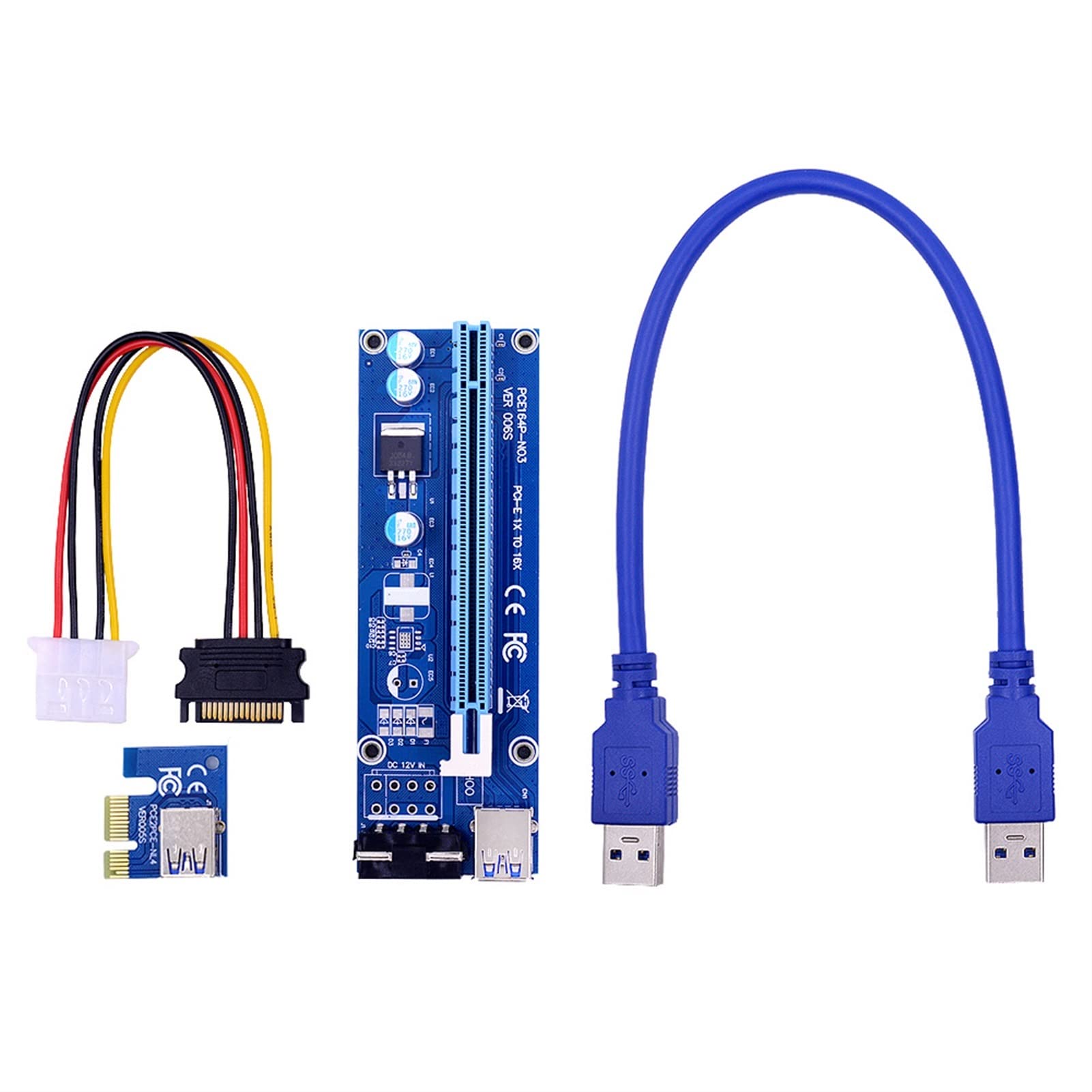 XIRIXX 100PCS VER006S PCI-E 1X to 16X Riser Card PCIE Extender 100CM 60CM 30CM USB 3.0 Cable SATA to 4Pin Power Cord for GPU (Size : 0.3M)