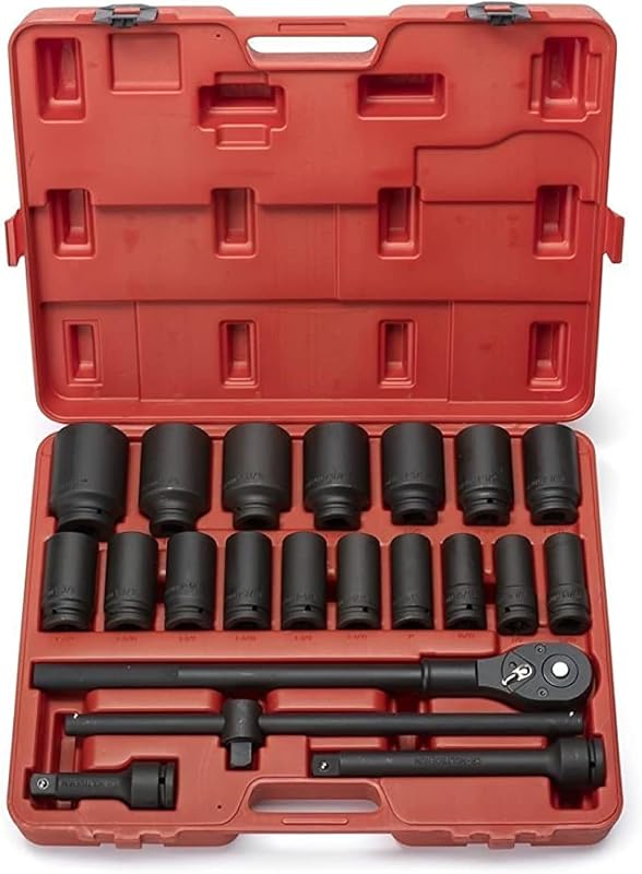 NEIKO 02409A 3/4-Inch-Drive Deep Impact Socket Set, SAE Sizes 7/8" to 2", Ratchet Handle and Extension Bars Included, Chrome Molybdenum Steel, 22-Piece Set