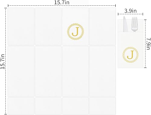 Miniatura 2 de Servilletas desechables con monograma con bolsillo, 50 servilletas de cena con letra J Pocekt con bolsillo integrado para cubiertos, tela preplegada