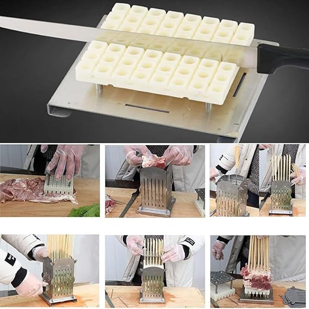 Kebab Maker Box, 49 otworów do szaszłyków ze 100 patyczkami, regulowana długość 4-10 cm, idealna do grillowania, biwakowania i grillowania na świeżym powietrzu