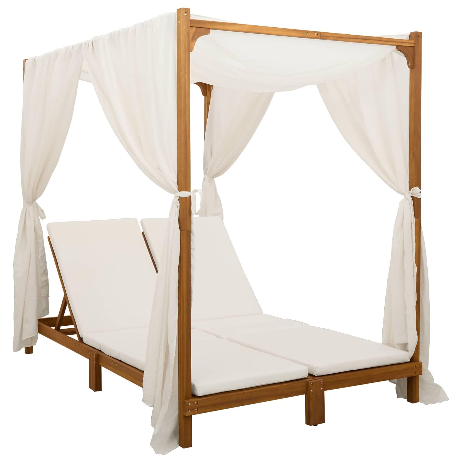 vidaXL Transat Double avec auvent et Rideaux Bois d'Acacia Massif, Chaise Longue réglable, mobilier de Jardin, résiste aux intempéries, pour la détente en extérieur