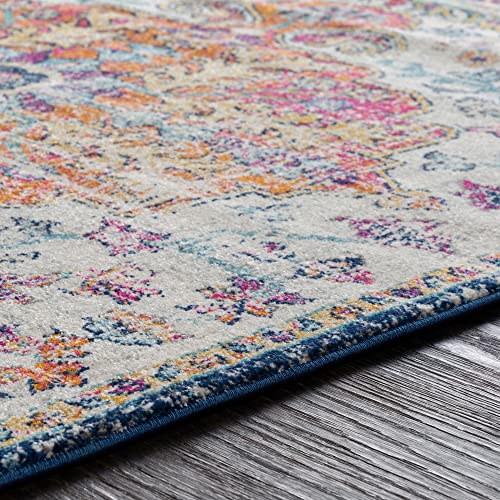 Livabliss Asmara Vintage Teppich groß - Teppich Wohnzimmer 200x274 cm, Esszimmer, Schlafzimmer, Orientalischer Teppiche Boho Style - Carpet Living Room, Bunter Muster, Blau und Orange