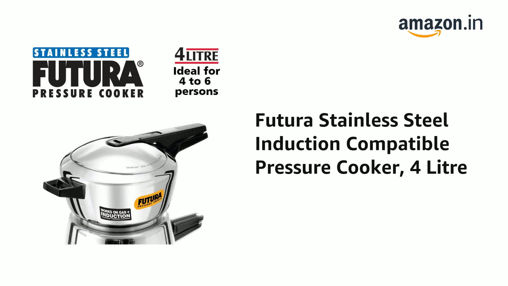 Futura Stainless Steel Induction Compatible Pressure Cooker, 4 Litre