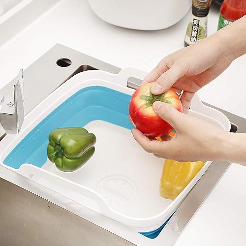 Miniatura 5 de ddLUCK Lavaplatos plegable con tapón de drenaje con asas de transporte para gran capacidad de 9 L, lavabo de lavado, tina plegable para fregadero de